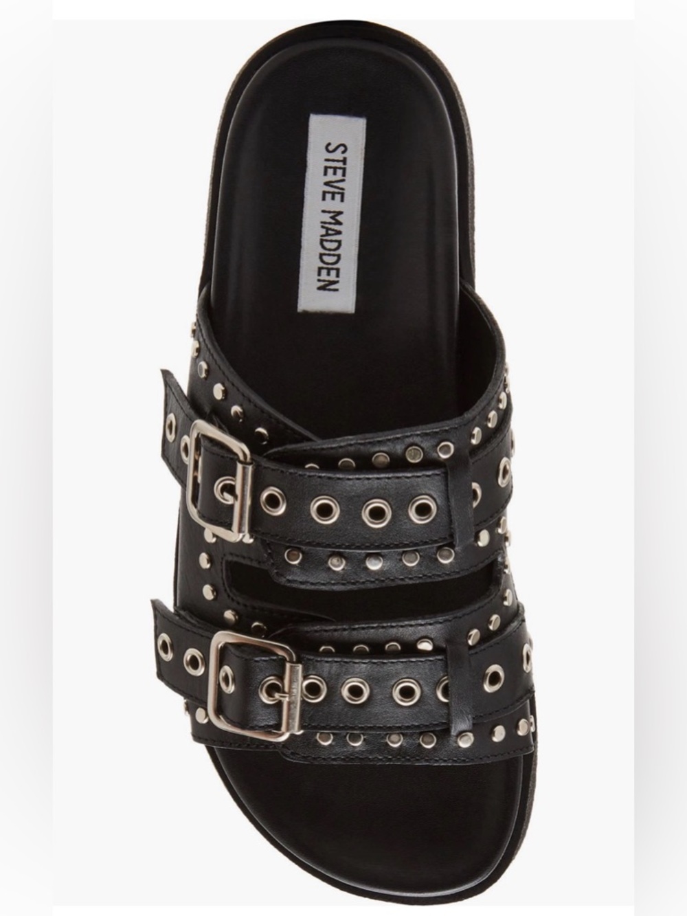 Steve Madden Black Grommet Double Buckle Slide